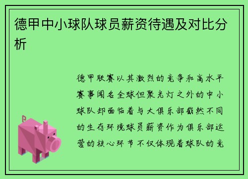 德甲中小球队球员薪资待遇及对比分析